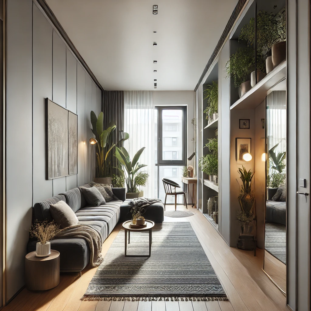 Dar Uzun Oturma Odası Dekorasyonu