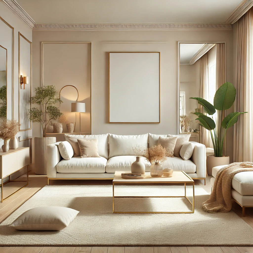 Krem Oturma Odası Dekorasyonu