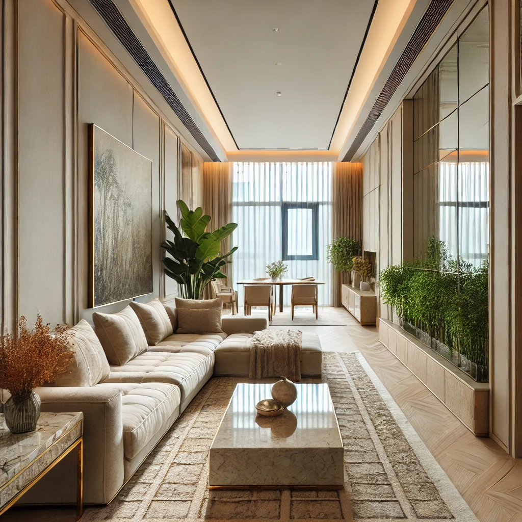 Dar Uzun Oturma Odası Dekorasyonu