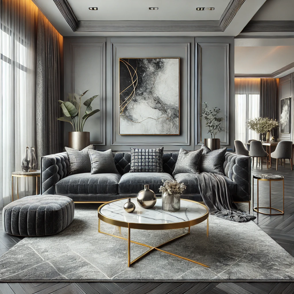 Gri Oturma Odası Dekorasyonu