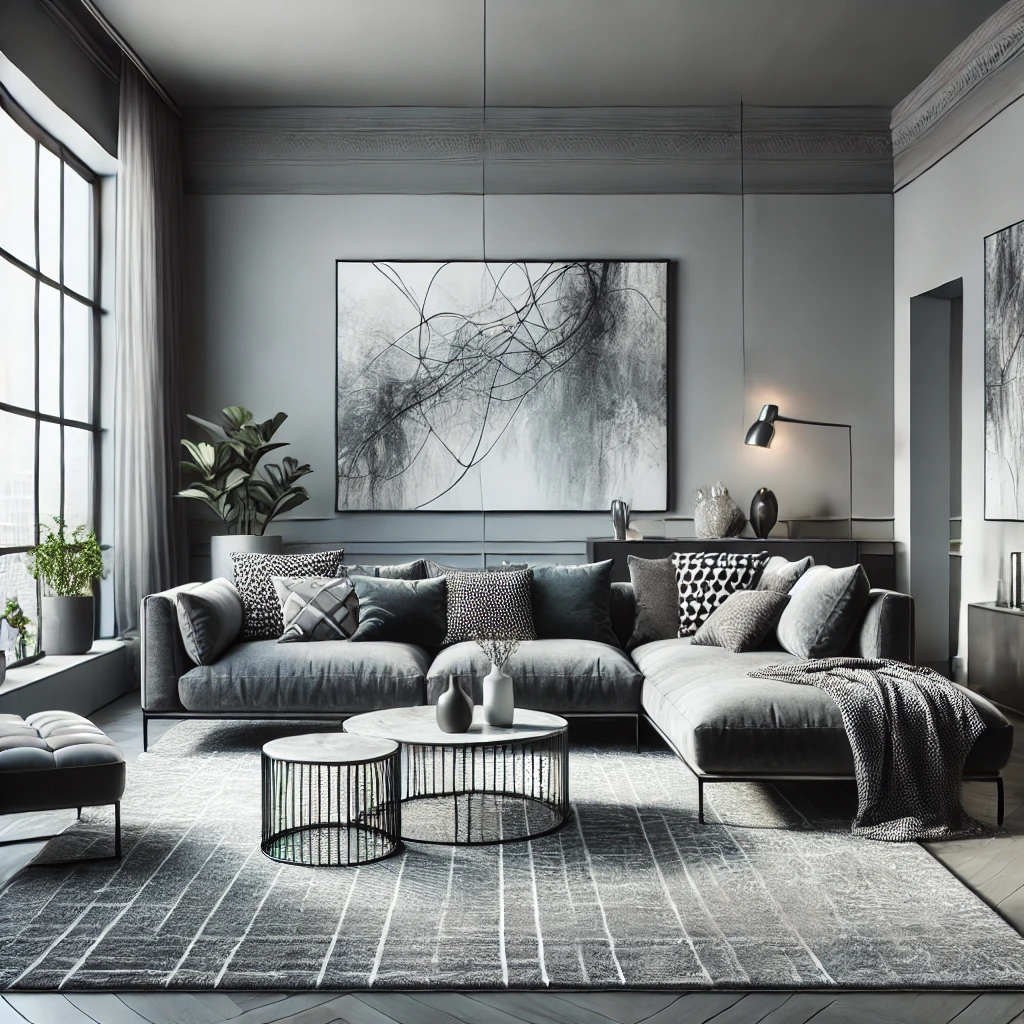 Gri Oturma Odası Dekorasyonu
