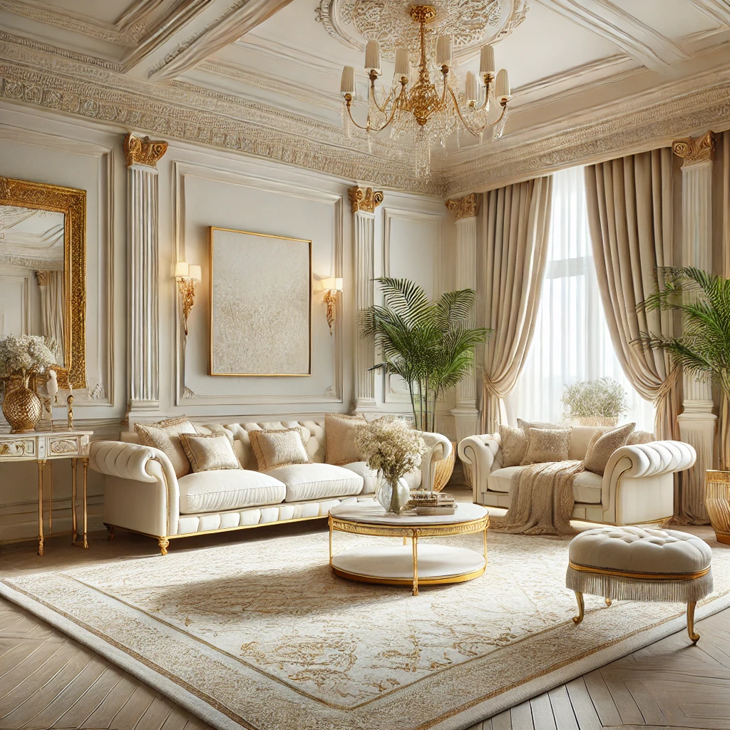 Krem Oturma Odası Dekorasyonu