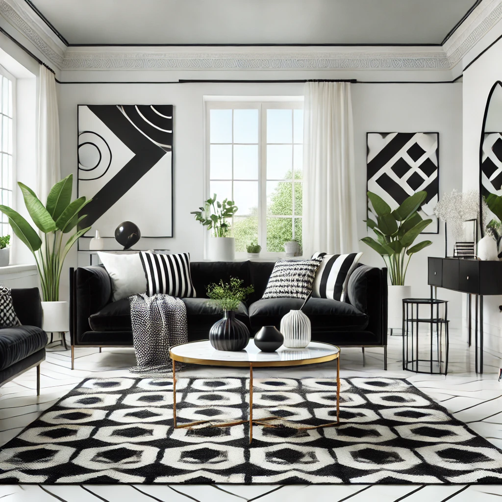 Siyah Beyaz Oturma Odası Dekorasyonu