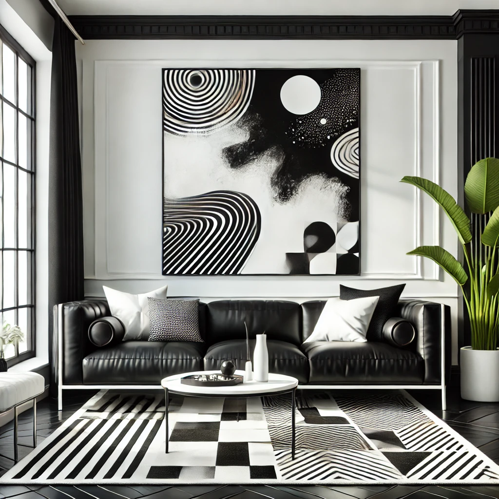 Siyah Beyaz Oturma Odası Dekorasyonu