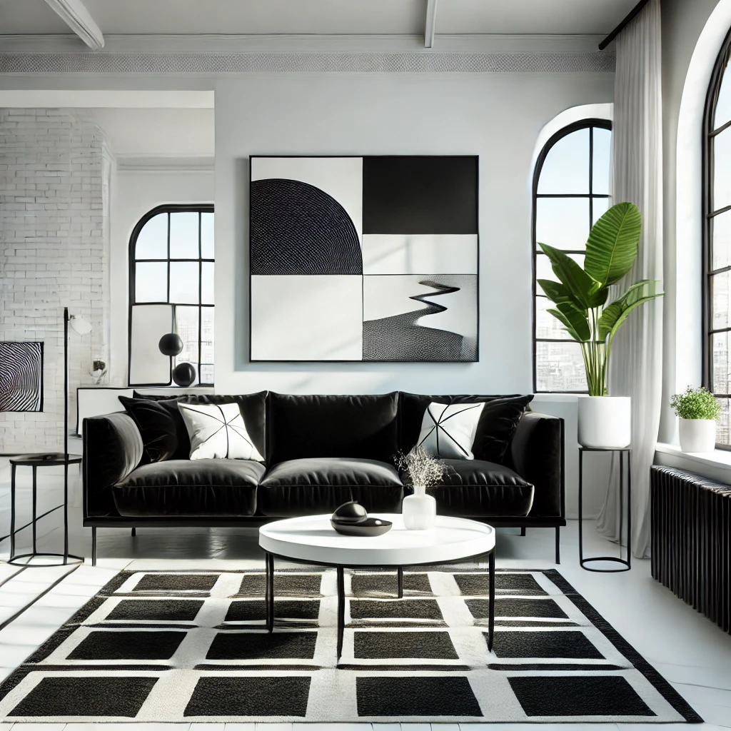Siyah Beyaz Oturma Odası Dekorasyonu