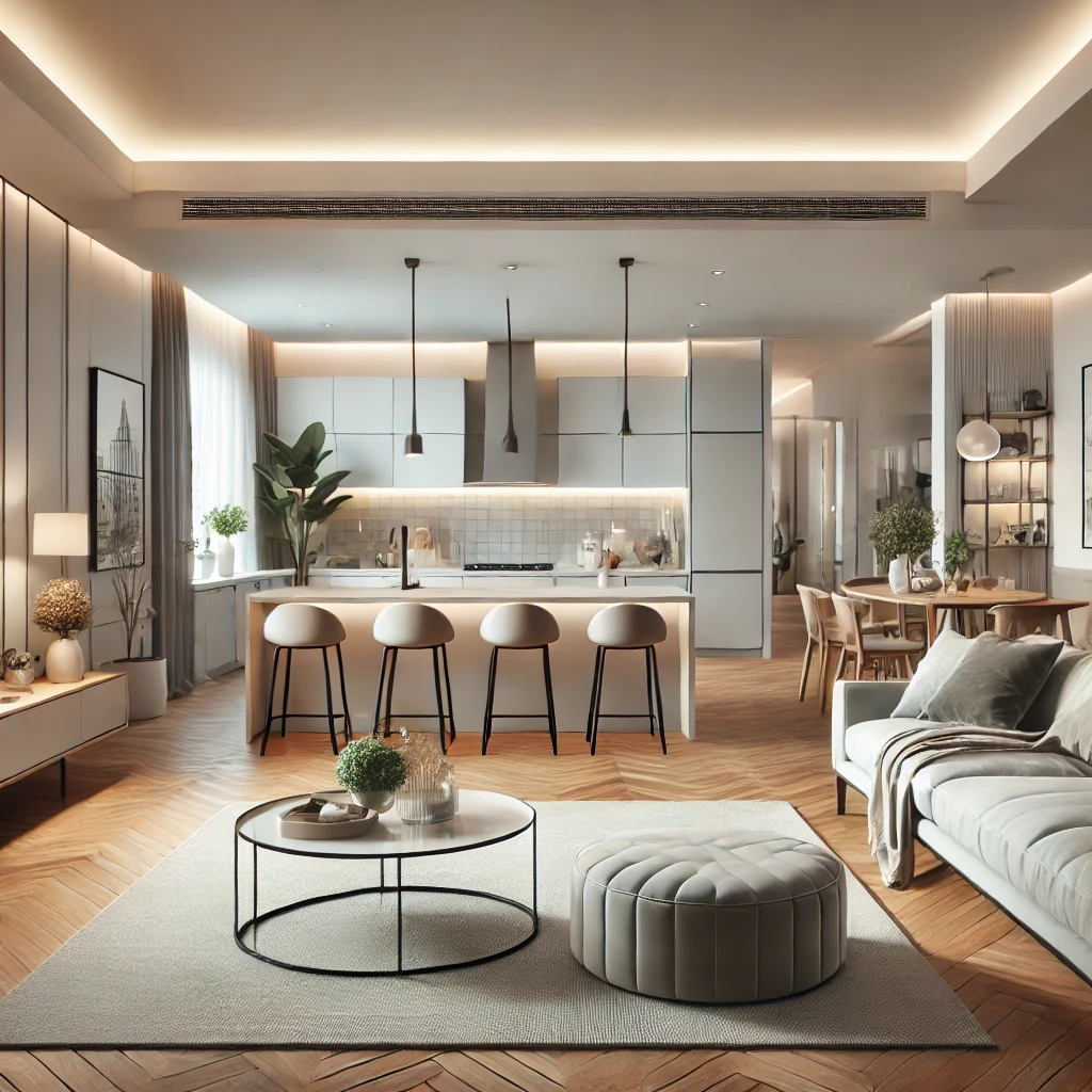 Amerikan Mutfaklı Salon Dekorasyonu