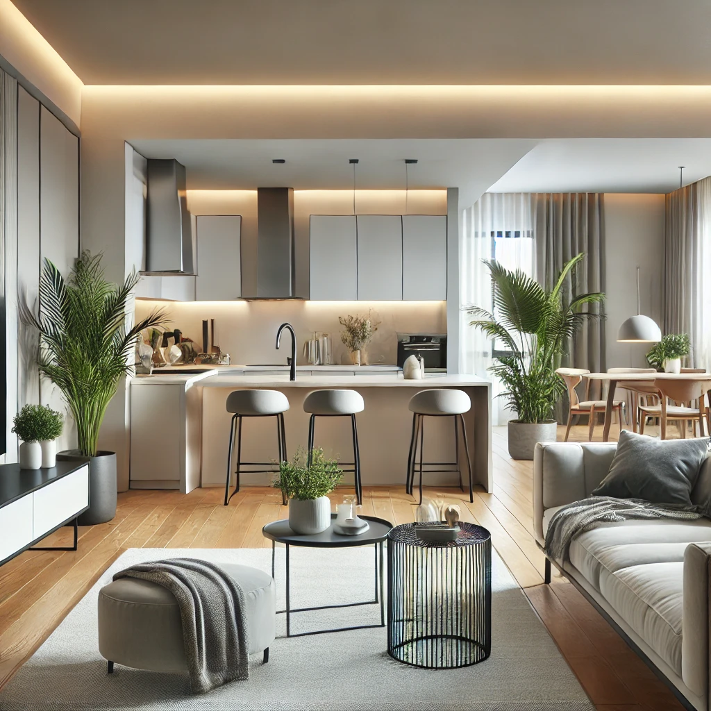 Amerikan Mutfaklı Salon Dekorasyonu